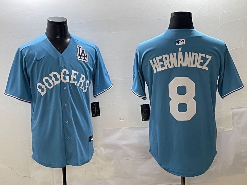 Men Los Angeles Dodgers #8 Hernandez Light Blue Throwback Game 2025 Nike MLB Jersey style 6->los angeles dodgers->MLB Jersey